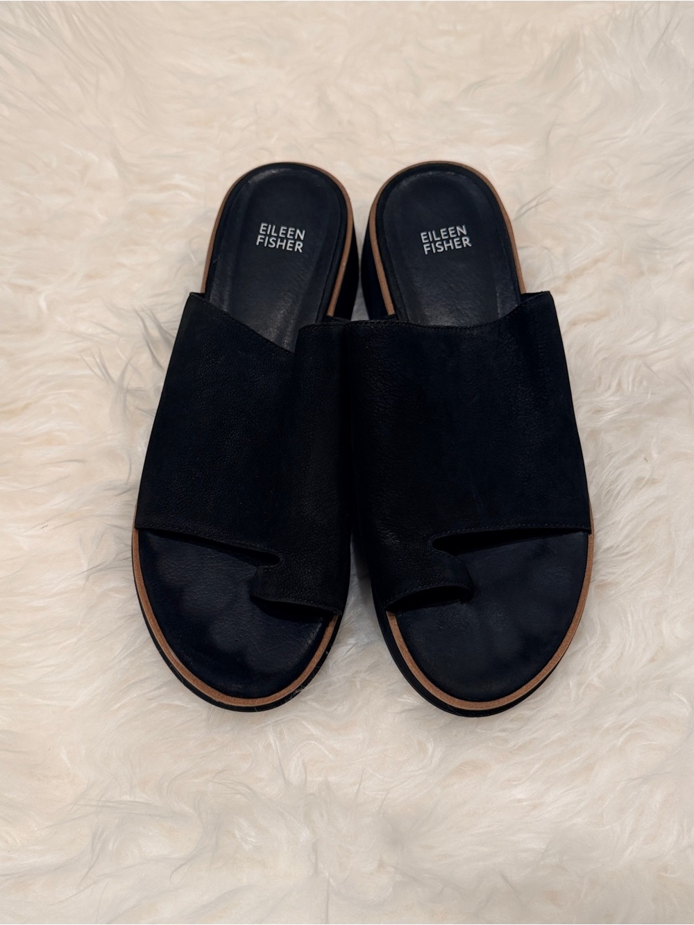 Eileen Fisher Black Open-Toe Leather Slide Mules